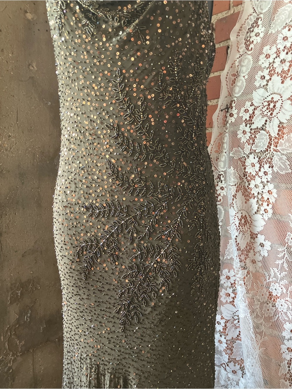 Sue Wong Olive Green Beaded Cowl Neck Camisole - Picture 16 of 16
